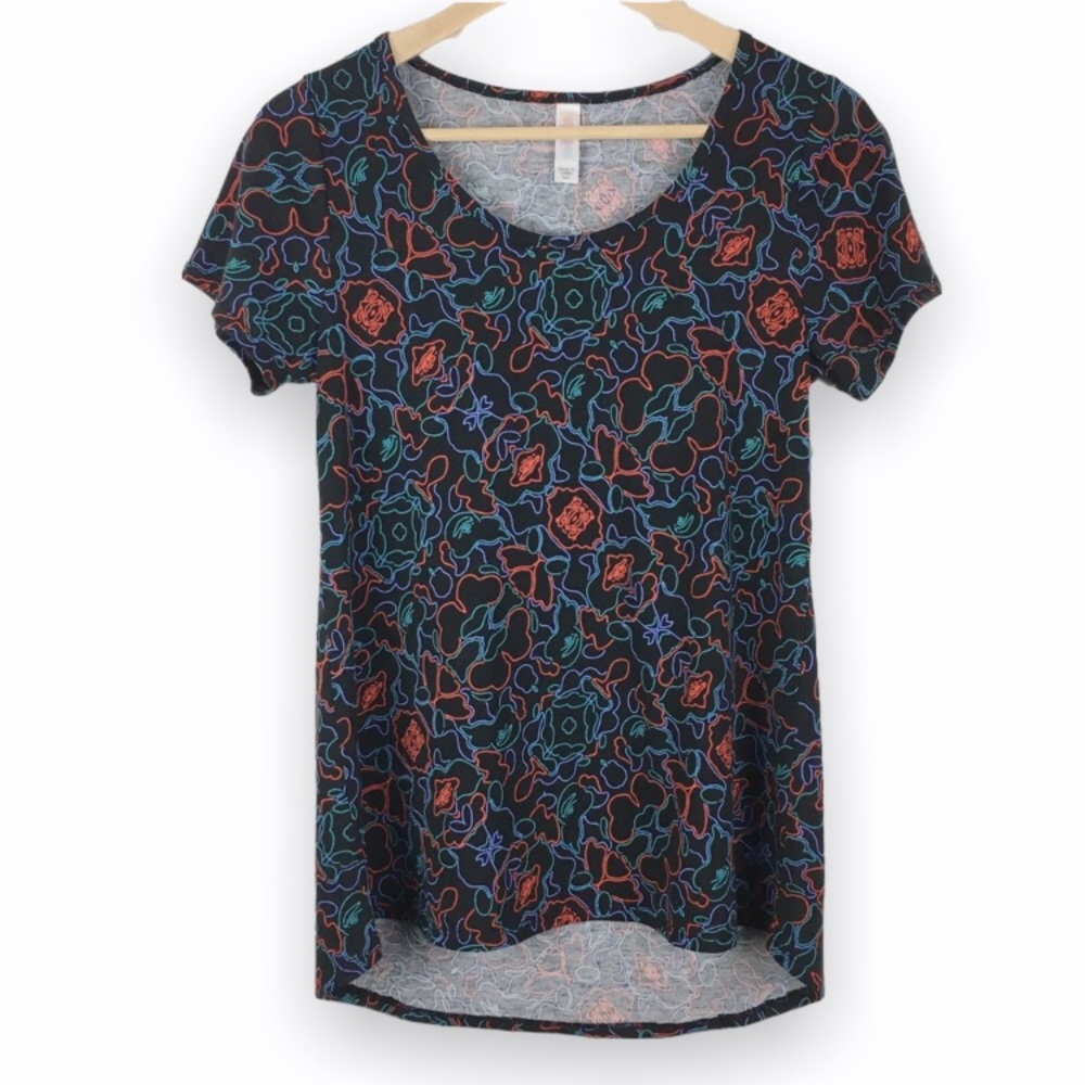 NEW Lularoe Womens Jersey Knit Short Sleeve Black‎ Graphic Tee T-Shirt Top XXS